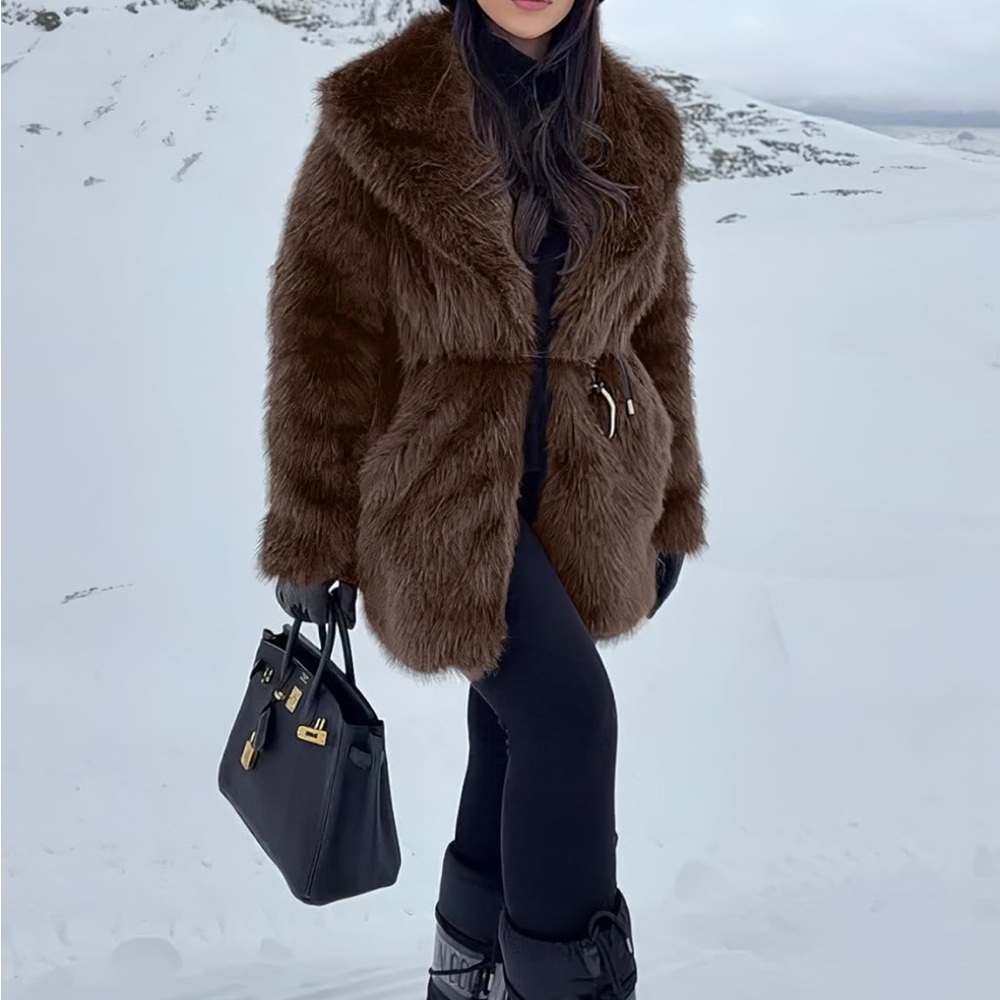 Luxurious Brown Faux Fur Coat jacket oversized fit warm winter jacket - Picture 8 of 9